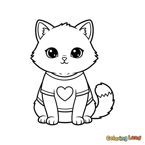 Gato Fofo com Camisa de Coração