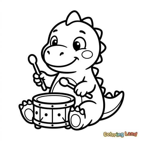 Söt Baby-dinosaurie som Spelar Trummor