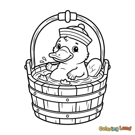 Cute Duckling in a Wooden Bath Tub