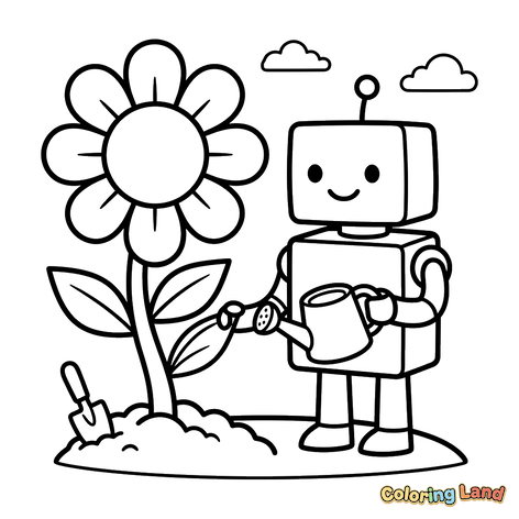 Robot Jardineando con una Flor Gigante