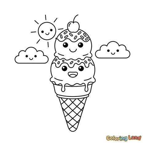 Cornet de Glace Heureux, Soleil et Nuages