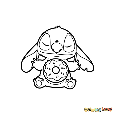 Stitch Fericit Ținând o Gogoașă