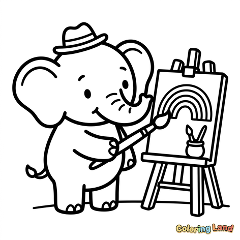 Éléphant Artiste Peignant un Arc-en-ciel