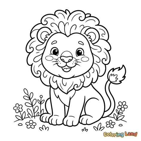 Adorable Lionceau dans une Prairie Fleurie