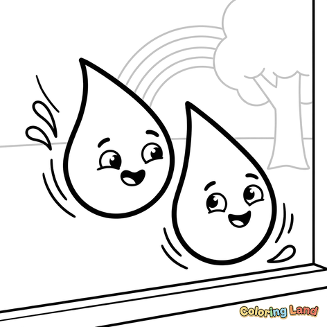 Tetesan Air Bahagia dengan Pelangi dan Pohon