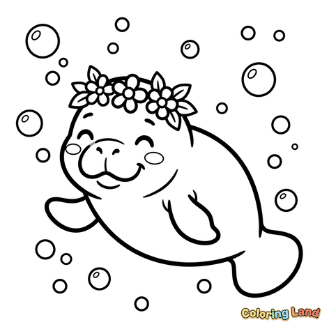 Manatí Feliz con Corona de Flores