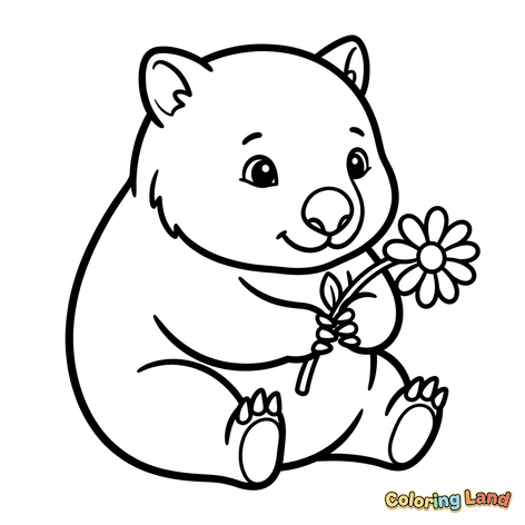 Adorable Bébé Wombat avec une Fleur