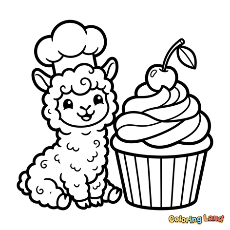 Llama Chef y Cupcake Gigante