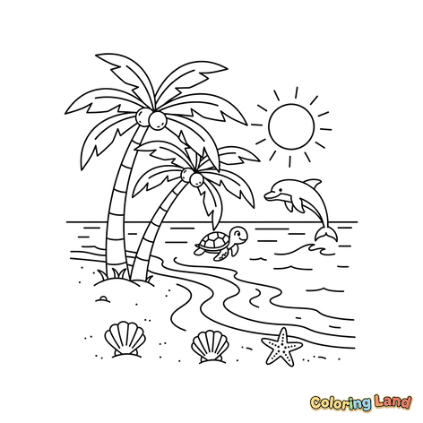 Scène Tropicale d'Animaux à la Plage