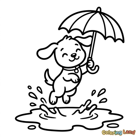 Happy Puppy Jumping in a Puddle