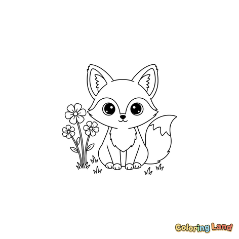 Mignon Renard avec des Fleurs dans l'Herbe