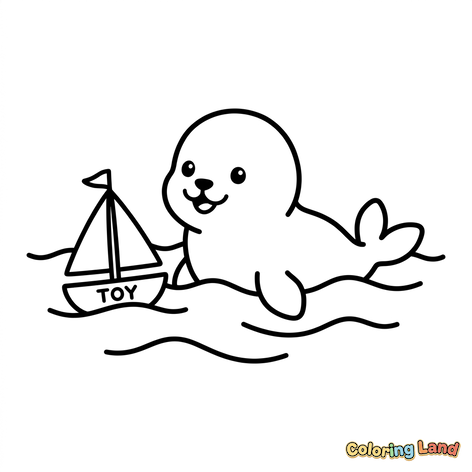 Fofinha foca bebé com barco de brinquedo