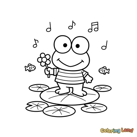 Glad Frø på Åkandeblad med Blomst og Musik