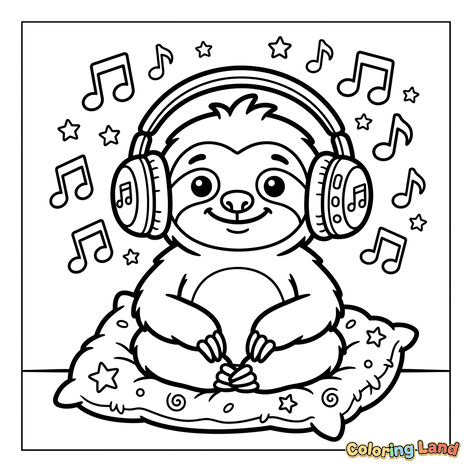 Bradipo musicale che si rilassa su un cuscino