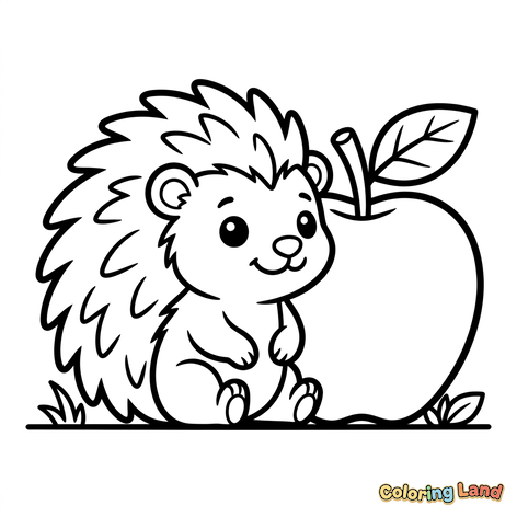 Lindo Erizo con una Manzana Grande