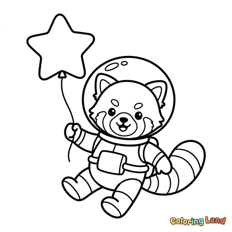 Panda Roux Astronaute avec Ballon Étoile