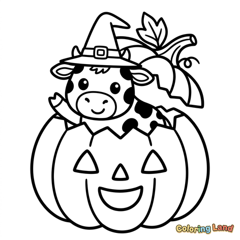 Søt Halloween-ku i et Gresskar