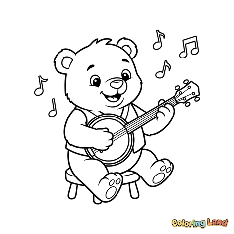 Happy Bear Playing the Banjo
