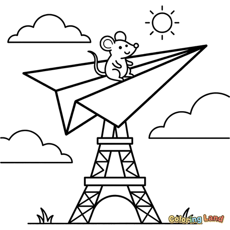 Souris Volant en Avion en Papier Au-dessus de la Tour Eiffel
