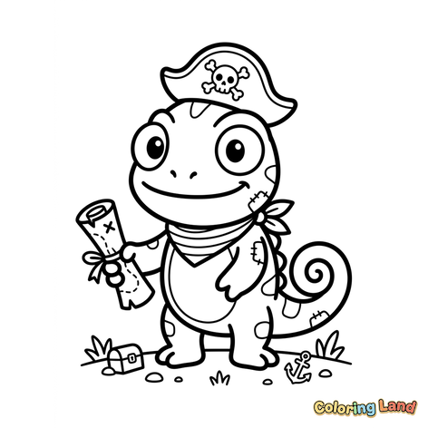 Pirate Chameleon with Treasure Map