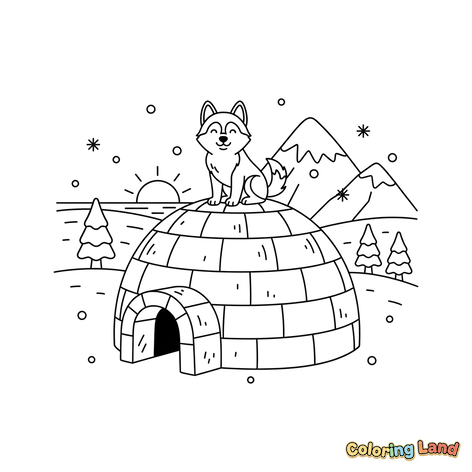 Blije Husky op Iglo Wintertafereel