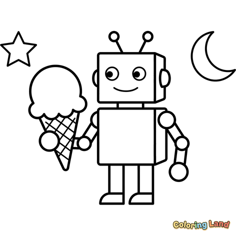 Robot Heureux avec Glace, Étoile et Lune