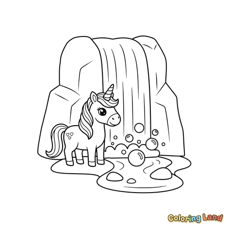 Jolie Licorne près d'une Cascade