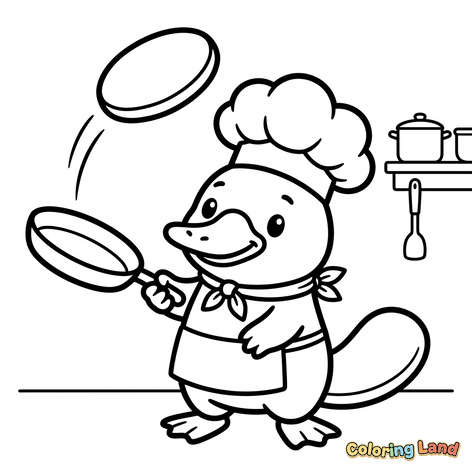 Ornitorrinco Chef Cocinando Panqueques