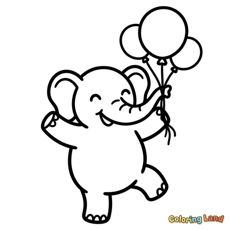 Happy Baby Elephant with Balloons