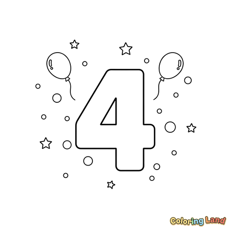 Number 4 Celebration with Balloons and Stars