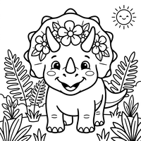 Mignon Tricératops avec Couronne de Fleurs