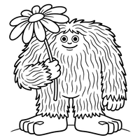 Monstro Peludo Feliz com uma Flor