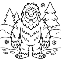 Bigfoot Felice in una Foresta Innevata