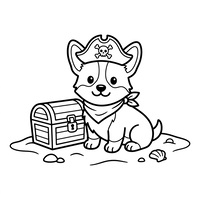 Corgi Pirata e Scrigno del Tesoro