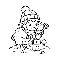 Cute Lamb Building a Snow Castle