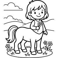 Enfant Centaure Joyeuse avec une Fleur