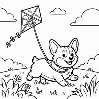 Glad Corgi som flyr drage