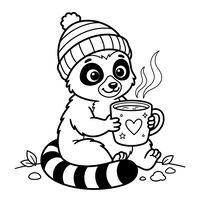 Mapache Acogedor con Chocolate Caliente