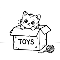 Adorable chaton dans une boîte à jouets