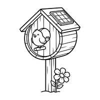 Schattige Vogel in een Vogelhuisje op Zonne-energie