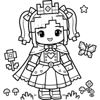Princesa Pixel em um Jardim de Blocos