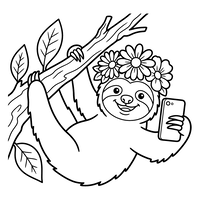 Paresseux Selfie avec Couronne de Fleurs