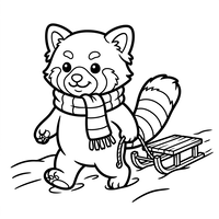 Cute Red Panda with Winter Sled