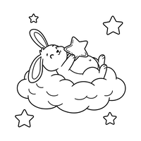 Schlafender Hase auf einer Wolke mit Sternen