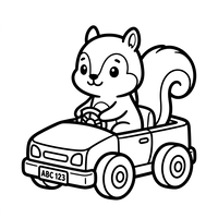 Esquilo fofo dirigindo um carro de brinquedo