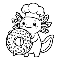 Axolotl Chef con una Ciambella Gigante