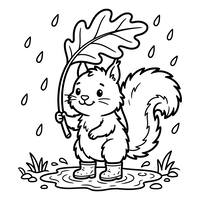 Cute Squirrel with Leaf Umbrella