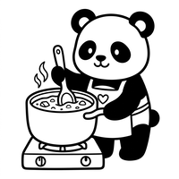 Süßer Panda-Koch kocht Suppe