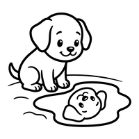 Anak Anjing Melihat Pantulan