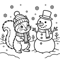 Winterfreunde: Eichhörnchen und Schneemann